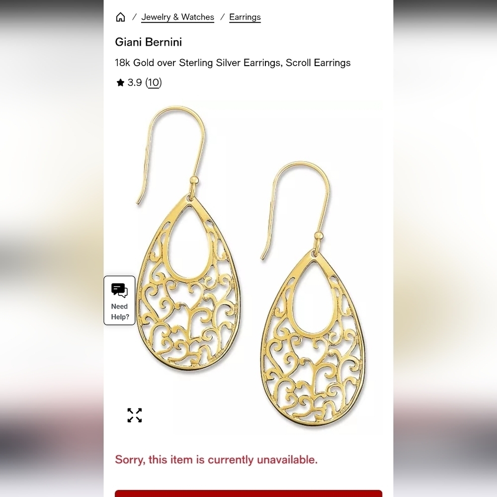 Giani Bernini 18k Over 925 Silver Filigree Teardrop Earrings - Picture 6 of 6